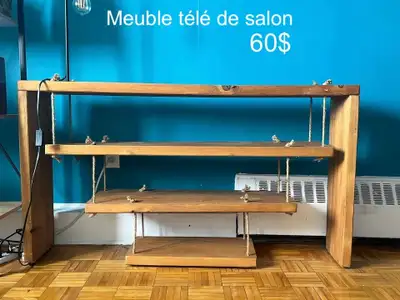 Meuble tv en bois artisanal / Handcrafted wooden TV stand 60 $CA, View more