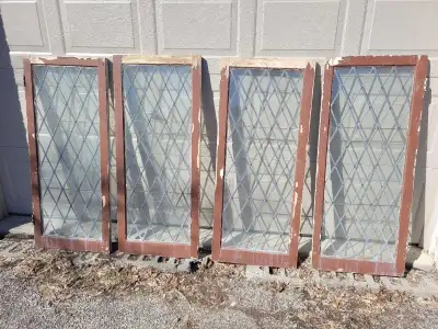 4 Victorian era diamond glass leaded windows, View more