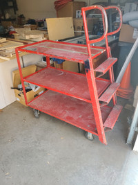 Metal Shelf Cart with casters & built in ladder