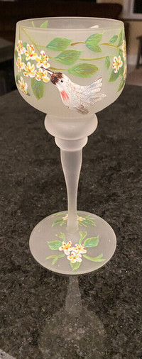 Hand Painted Satin Glass Goblet Candle Holder