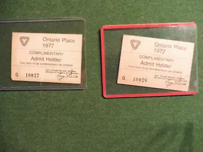 Enjoy a free day at Ontario Place. Two unused 1977 complimentary passes