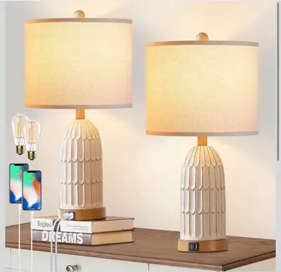 Table Lamps for Bedroom Set of 2, Farmhouse 3-Way Dimmable Touch, View more