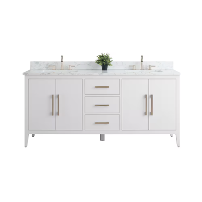 BRAND NEW Vanity Art 72” Double Vanity in White with Marble Top, View more