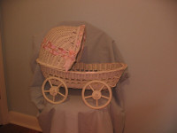 WICKER DOLL BED WITH WHEELS