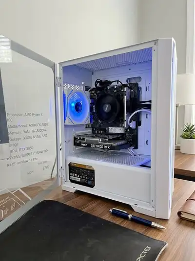 WHite &rgb Gaming PC – Ryzen 5 5500 / RTX 3050, View more