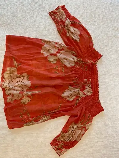 CORAL OFF THE SHOULDER SMOCKED TOP, View more