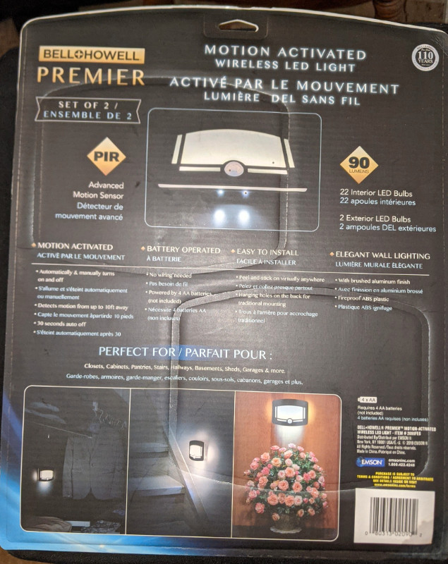 NEW,Bell + Howell Motion Sensor Wireless Light 2 Sets in General Electronics in Markham / York Region - Image 2