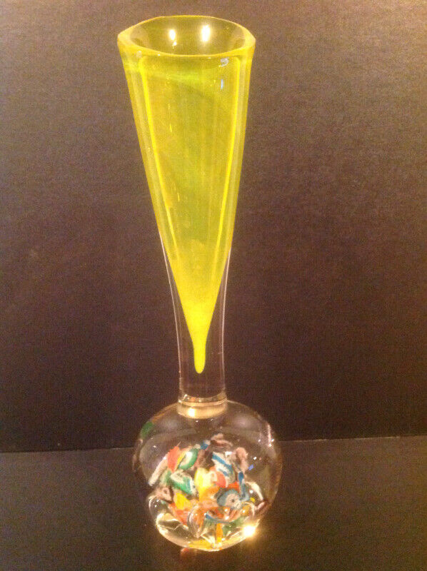 MILLEFIORI GLASS PAPERWEIGHT YELLOW VASE LENWILE ARDALT JAPAN Arts