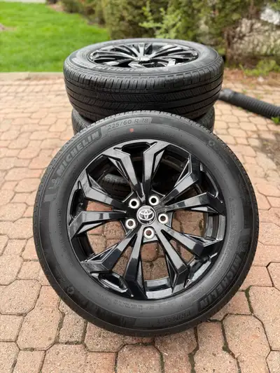Selling a complete set of genuine 2025 Toyota RAV4 XLE 18” OEM black rims with brand new OEM all-sea...