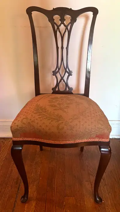 Chippendale style Dining Chair with Pink Fabric Seat, View more
