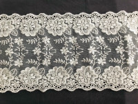 Lace Trim Embroidered on Mesh Scalloped Floral 5.8" x 1 yd White