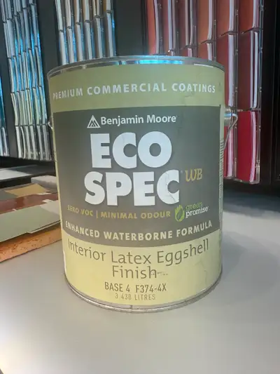 Benjamin Moore discontinued ECO SPEC Eggshell Finish. Zero VOC's this paint is the ideal choice for...
