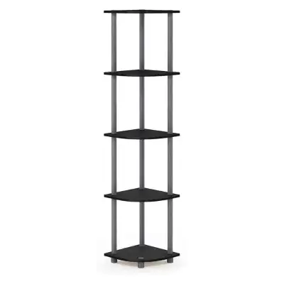 New 5-Tier Corner Display Rack - Black Wood Shelves & Grey Poles, View more