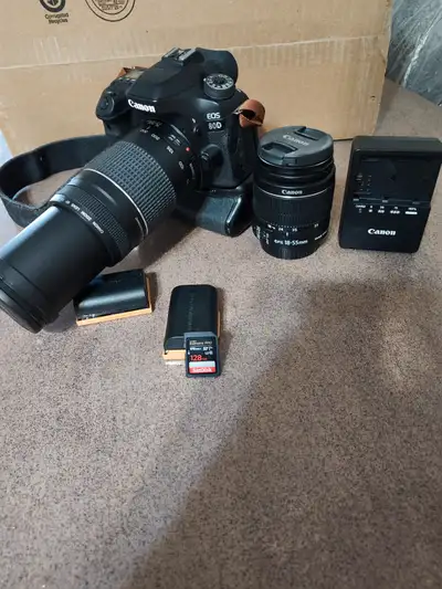 Canon 80 d shutter cont 11 mille declanche lentille 18-55mm et 75mm/300mm 4 batteries chargeur carte...