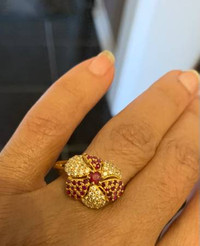 Brand New 22K Yellow Gold Ring with Natural Ruby Stones (Size 8)