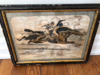 Antique Currier & Ives 1890 Horse Racing Print Salvator & Tenny