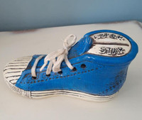 Vintage blue ceramic Super Star converse style sneaker coin bank