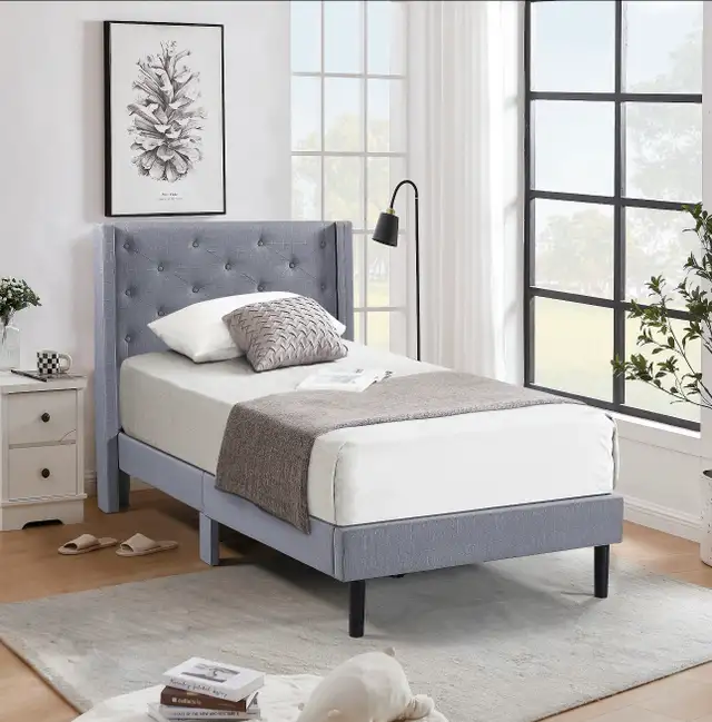 BNIB upholstery Platform bed, twin double queen & king   in Beds & Mattresses in Chilliwack - Image 8
