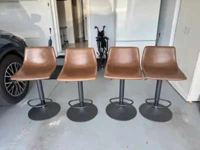 Set of 4 Adjustable Faux Leather Bar Stools – Swivel & Hydraulic, View more