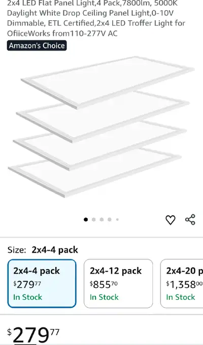 2x4 LED Flat Panel Light,2 Pack,7800lm, 5000K Daylight White, View more
