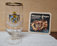 Vintage Carlsberg beer glass &2 coasters