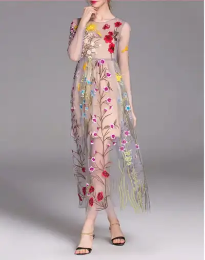 Sheer Embroidered Floral Maxi Dress sz S, View more