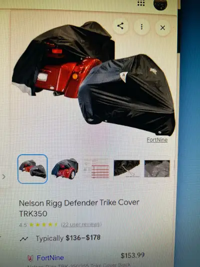 In good condition trike motorcycle cover for sale fits Harley Davidson or Goldwing motorcycle. Make...