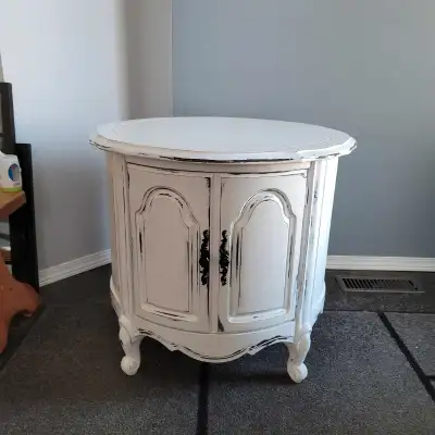 refinished round drum end table,  side table, View more