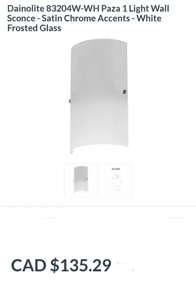 dainolite wall sconce. satin chrome / white, View more