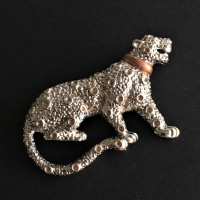 Panther Cat Pin Brooch, Silver Tone, Vintage