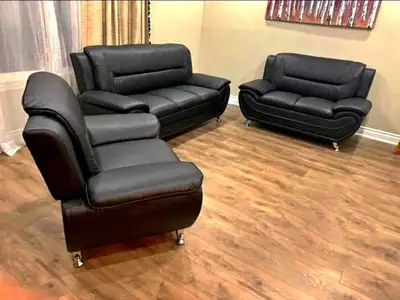 Black Leather Sofa Set, View more