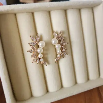 Pearl Feather Wings Earring Studs, View more