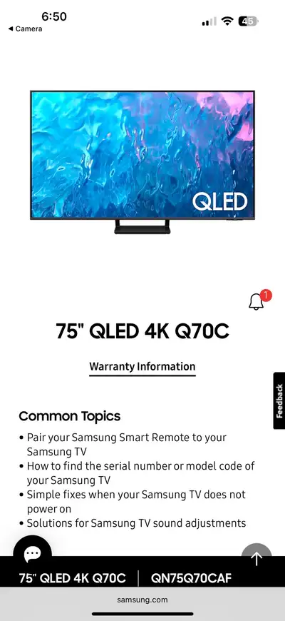  Samsung 75” QLED 4K Smart TV Q70C – Like New, Stunning Picture , View more