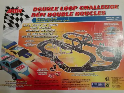 Artin double loop electric slot car racing set, 52 feet of track