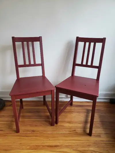 Refinished Solid Wood Red Ochre Farmhouse Style Chairs