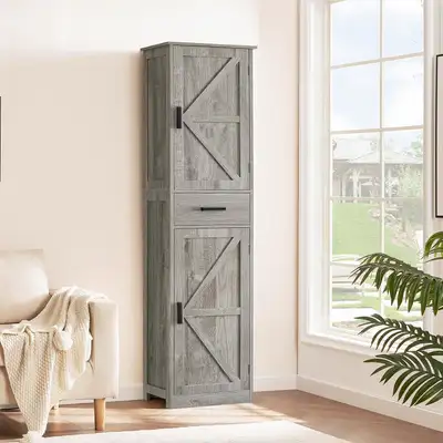 Tall Bathroom Cabinet – 6 Shelves, 2 Doors & Drawer, View more