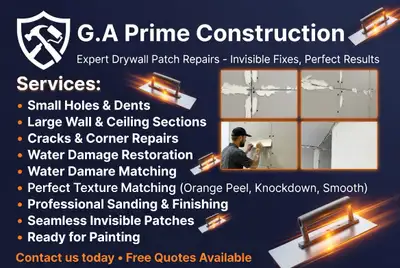 EXPERT DRYWALL PATCH REPAIRS BRAMPTON | Invisible Fixes, Perfect Results! G.A Prime Construction G.A...