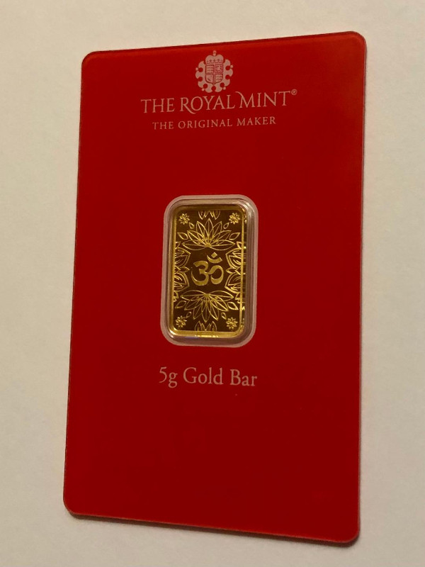 Om  5 gram Royal Mint 999.9 Fine Gold Bar in Assay Card in Arts & Collectibles in Oshawa / Durham Region
