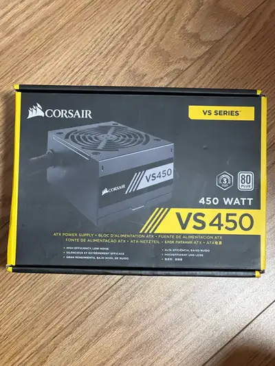 Brand new, never used or installed. Corsair VS450 450-watt ATX power supply, which is designed for h...