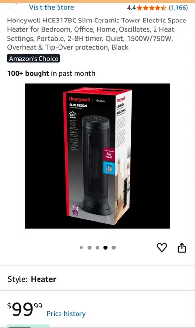 Honeywell HCE317BC Ceramic Tower Heater – Like New – $70 OBO, View more