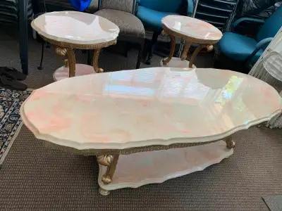 3-Piece Antique Marble Table Set! ** Selling Price as Full Set - Open to Negotiating as Singles ** -...