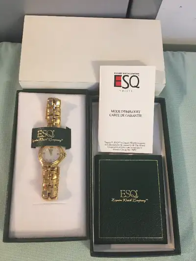 Vintage 90s ESQ Quartz Gold Tone Watch  - Up to 6” Wrist Size, View more