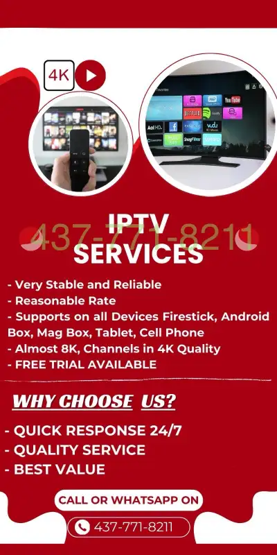 TEXT / WHATS APP on 437-771-8211 ✅ Experience the best in streaming with our premium 4K IPTV service...