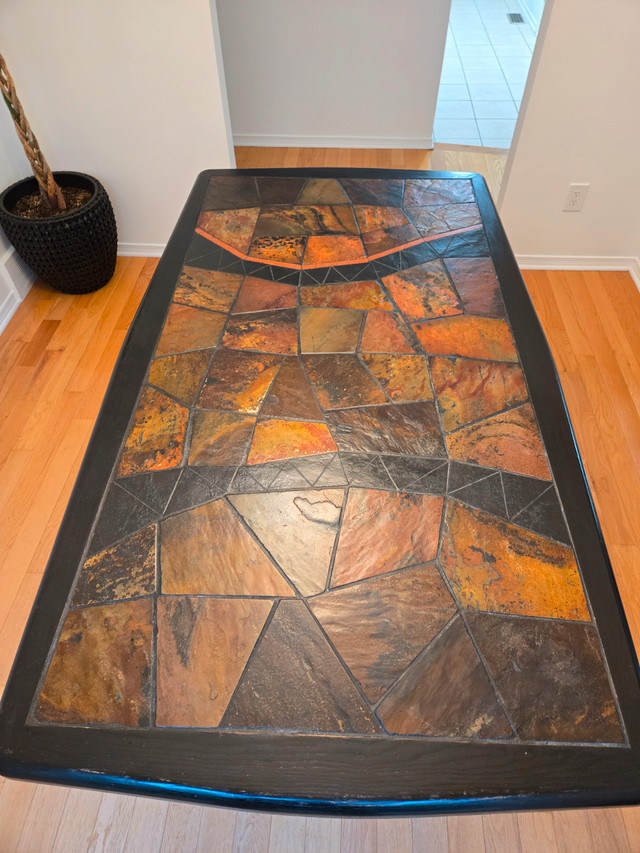 Stone Tile and Wood Mosaic Dining Table, earth tones and black in Dining Tables & Sets in Ottawa - Image 3