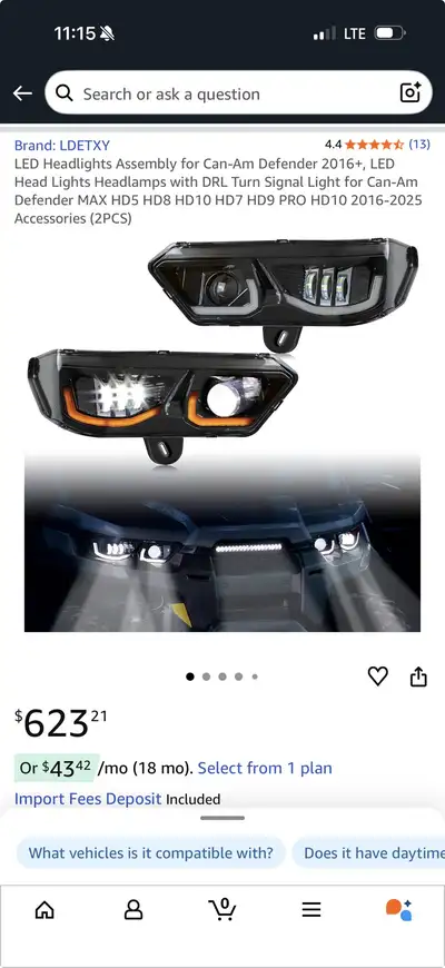 Can Am Defender LED lights Text only 204-308-0069 This is LED headlight assemblys