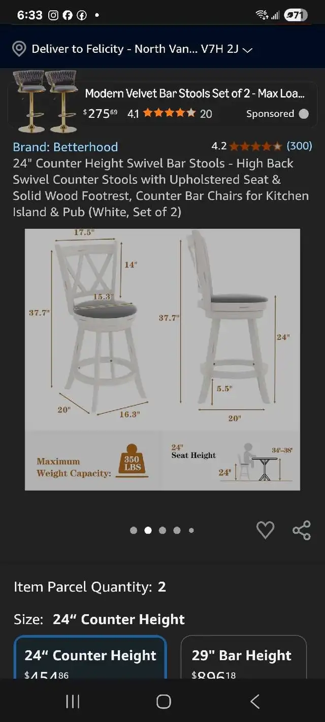 kitchen Swivel Bar Stools, 24" brand new in Chairs & Recliners in Mississauga / Peel Region - Image 4