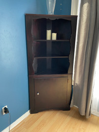 Dk brown wood corner cabinet