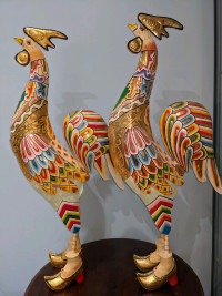 Giant 3D Romanian Rooster pair with eyelashes & jewelled shoes
