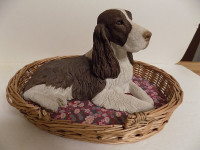 Sandcast English Cocker Spaniel large figurine with bed basket