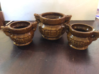 Brown Matching Plant Pots (3). Like New.